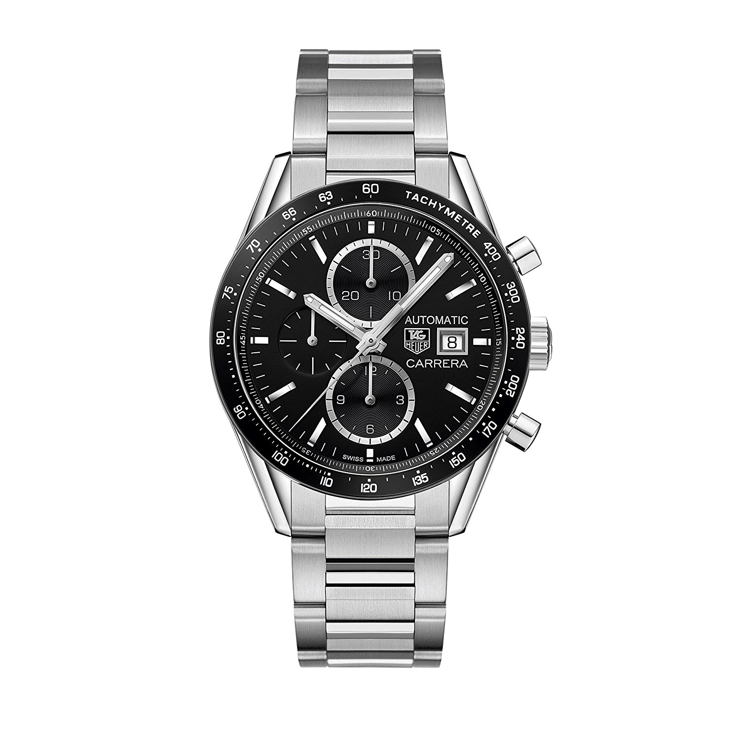 TAG Heuer Watches : CV201AL.BA0723 Black Dial Fixed Stainless Steel with a Black Top Ring showin Band Men Watch