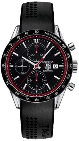 TAG Heuer Watches : CV201Z.FT6014 Automatic Black Dial, Red Hand Seconds, Stainless Steel Case With Black Rubber Strap Men Watch