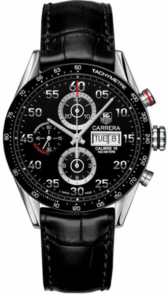 TAG Heuer Watches : CV2A10.FC6235 Automatic Calibre 16 Chronograph Day Date Black Leather Men Watch