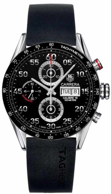 TAG Heuer Watches : CV2A10.FT6005 Automatic Calibre 16 Black Dial Stainless Steel Case With Black Rubber Strap Men Watch