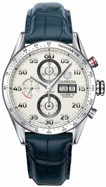 TAG Heuer Watches : CV2A11.FC6183 Automatic Calibre 16 Beige Dial Stainless Steel Case With Blue Leather Strap Men Watch