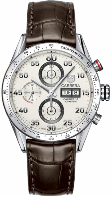 TAG Heuer Watches : CV2A11.FC6236 Automatic Calibre 16 Beige Dial Stainless Steel Case With Dark Brown Leather Strap Men Watch