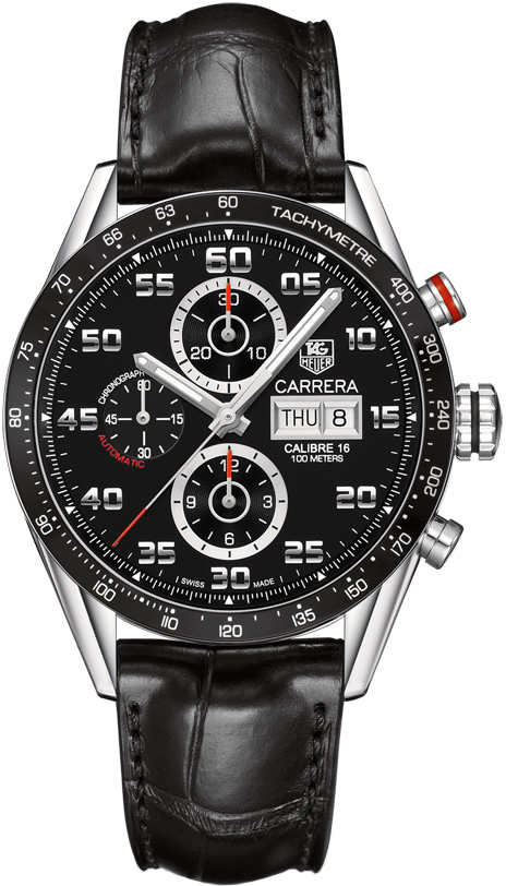 TAG Heuer Watches : CV2A1R.FC6235 Automatic Calibre 16 Chronograph Day Date Black Leather Men Watch