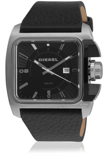 Diesel Watches : DZ1541 Quartz Analog Date Black Leather Rectangle Men Watch