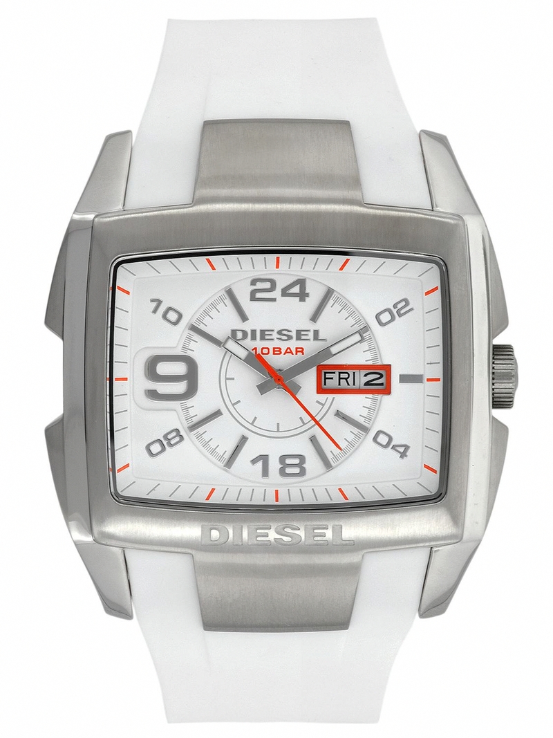 Diesel Watches : DZ4286 Quartz White Dial Stainless Steel Case With White Silicone Strap Men Watch