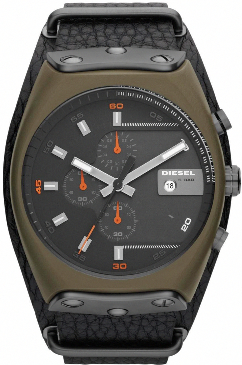 Diesel Watches : DZ4295 Quartz Chronograph Date Black Leather Strap Men Watch