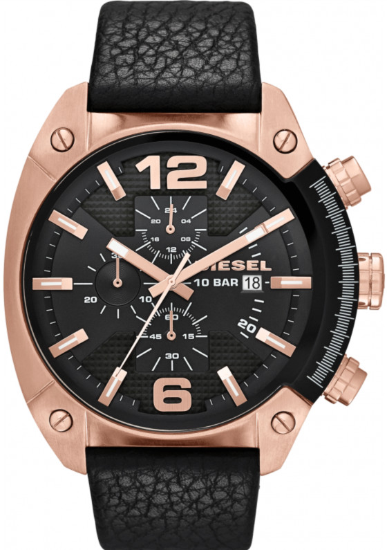 Diesel Watches : DZ4297 Quartz Chronograph Date Black Leather Strap Men Watch