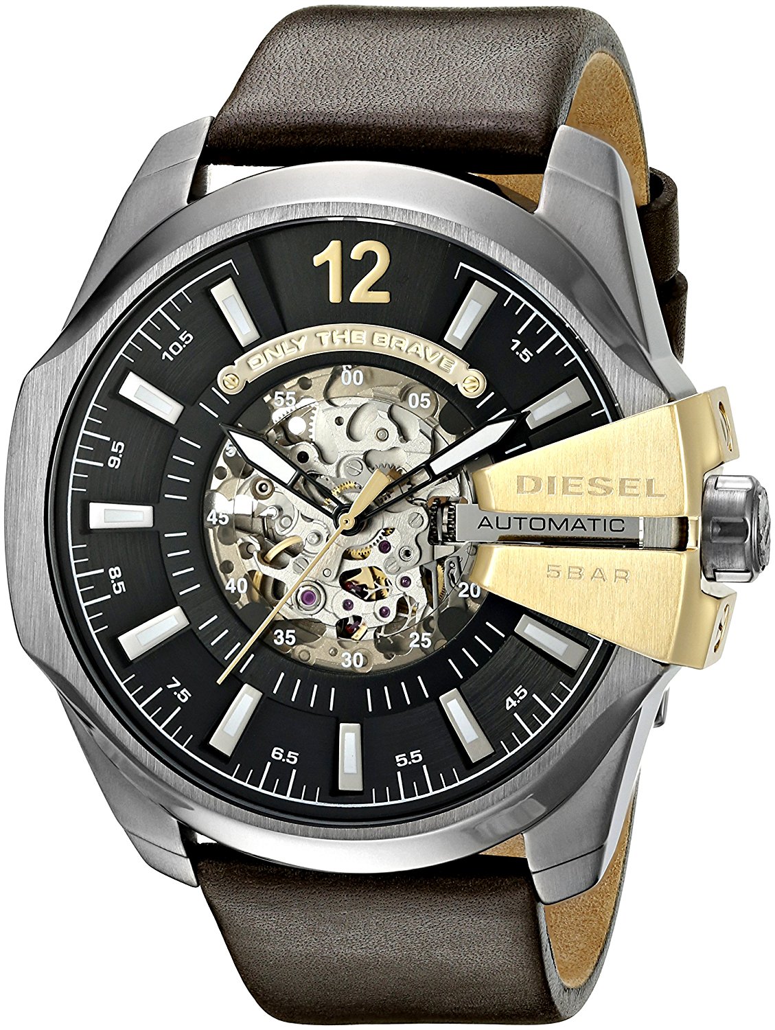 Diesel Watches : DZ4379 Automatic Skeleton Dial Brown Leather Men Watch