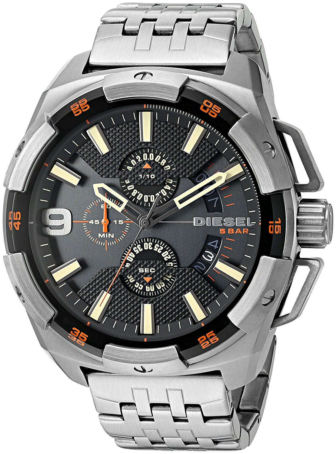 Diesel Watches : DZ4394 Black Dial Stainless Steel Band Men Watch