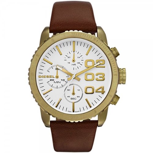 Diesel Watches : DZ5328 Quartz Gold Tone Stainless Steel Case With Brown Leather Strap Unisex Watch