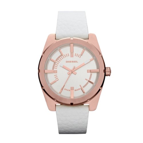 Diesel Watches : DZ5342 Quartz White Dial Rose Gold Tone Stainless Steel Case With White Leather Strap Women Watch