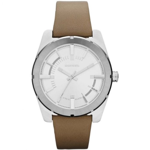 Diesel Watches : DZ5343 Quartz White Dial Stainless Steel Case With Brown Leather Strap Unisex Watch