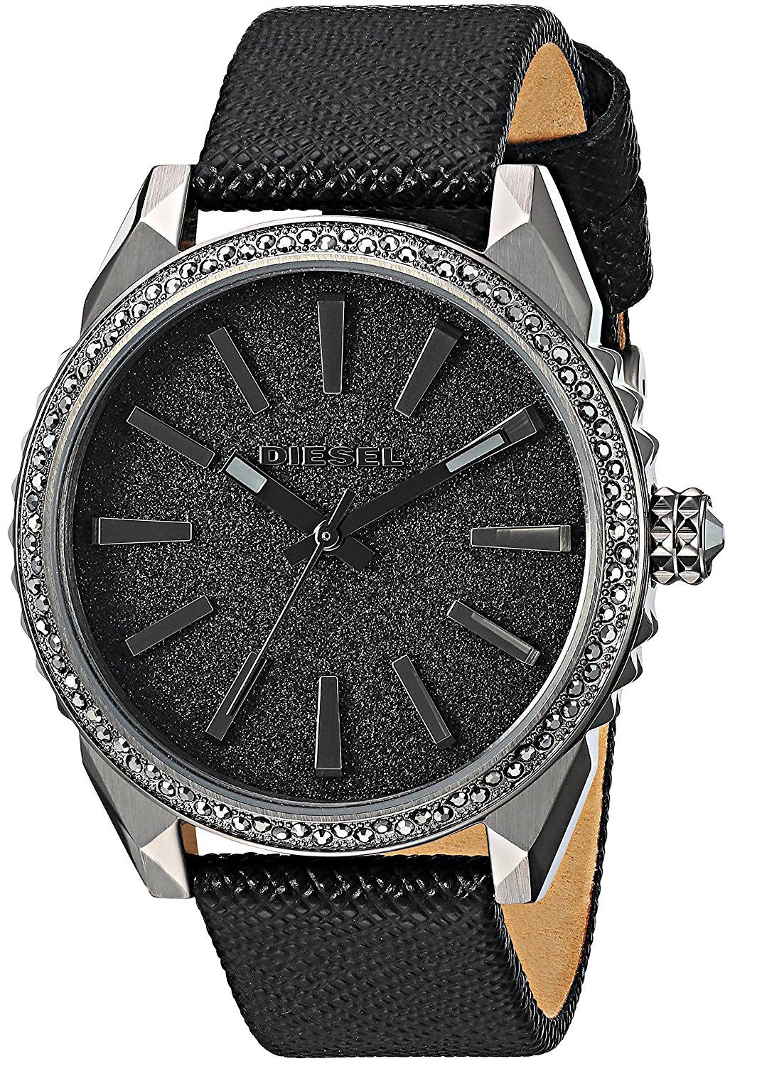 Diesel Watches : DZ5533 Quartz Analog Crystal Bezel Black Leather Women Watch