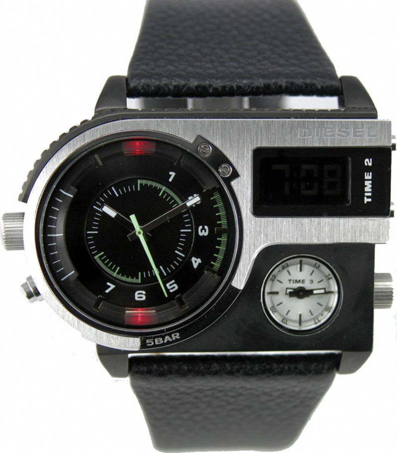 Diesel Watches : DZ7207 Quartz Analog Digital Black Leather Strap Men Watch