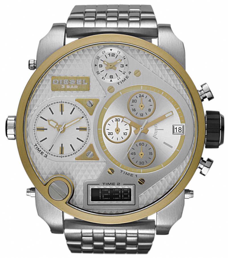 Diesel Watches : DZ7260 Quartz Analog And Digital Silver Dial Stainless Steel Men Watch