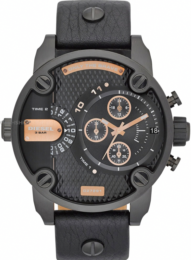 Diesel Watches : DZ7291 Quartz Chronograph Date Black Leather Strap Men Watch