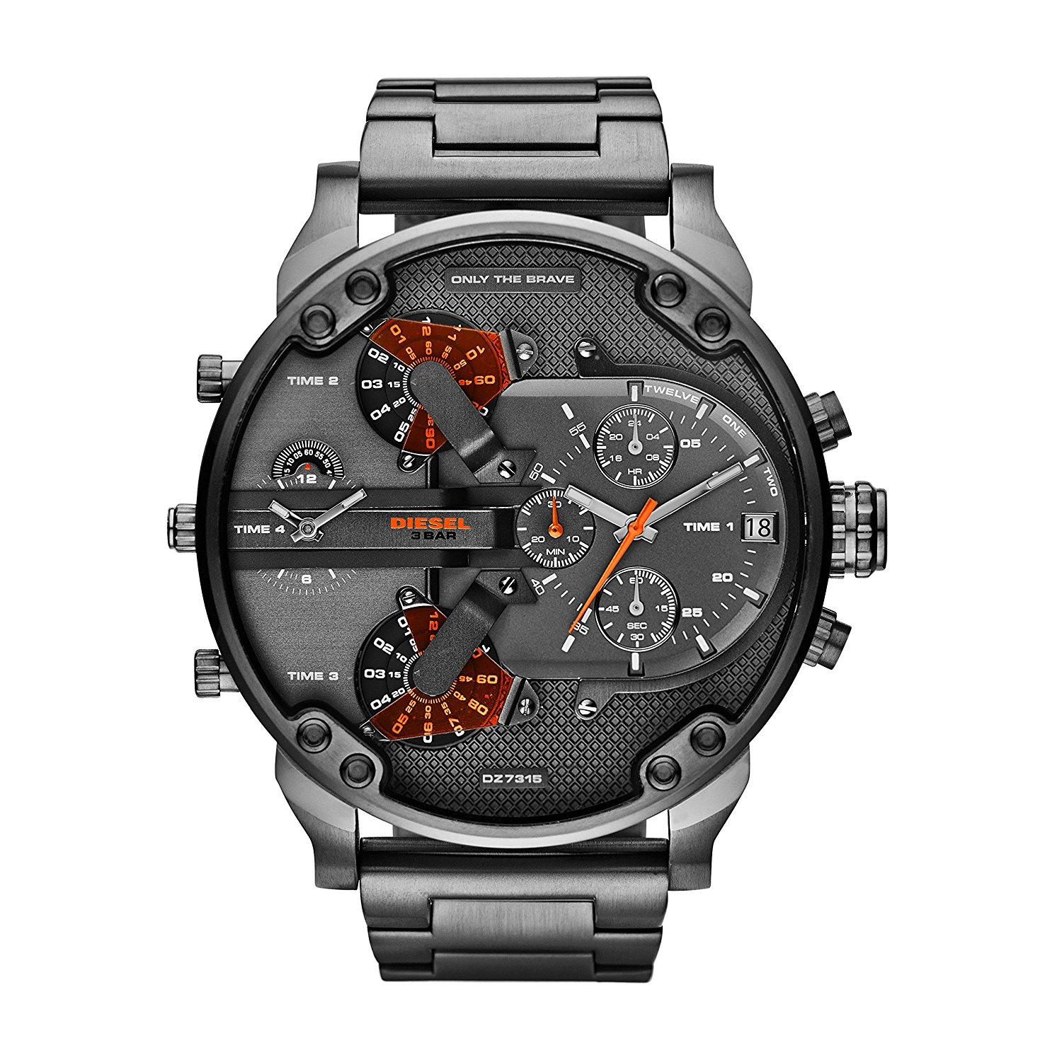 Diesel Watches : DZ7315 Grey Dial Multi Time Zone Stop Watch Men Watch