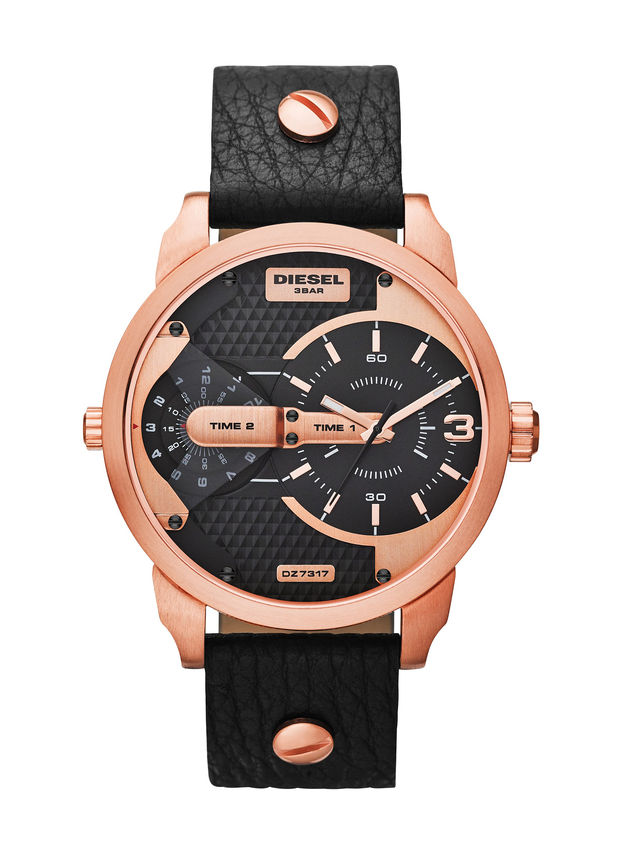 Diesel Watches : DZ7317 Quartz Dual Time Black Leather Men Watch