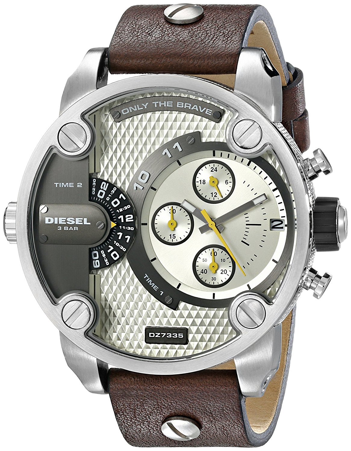 Diesel Watches : DZ7335 Quartz Dual Time Zone Brown Leather Men Watch