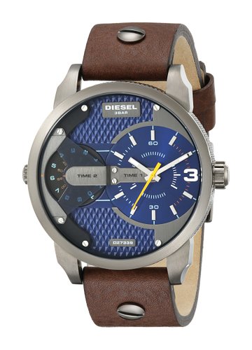 Diesel Watches : DZ7339 Quartz Dual Time Zone Brown Leather Men Watch