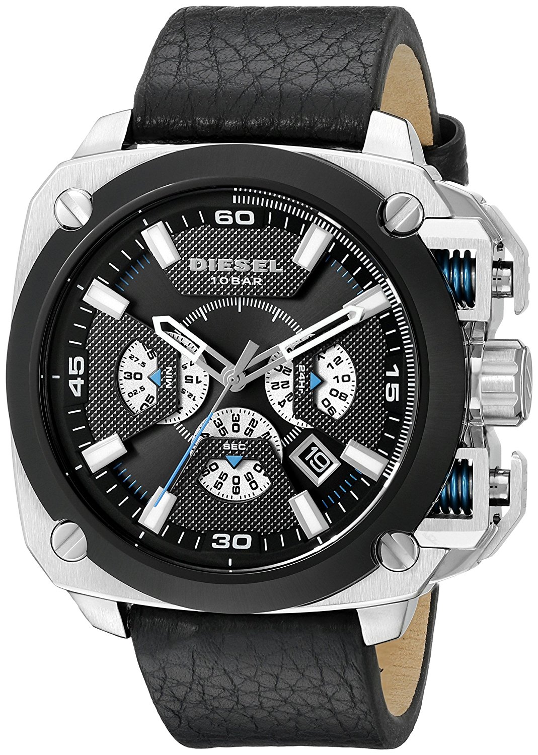 Diesel Watches : DZ7345 Quartz Chronograph Date Black Leather Men Watch
