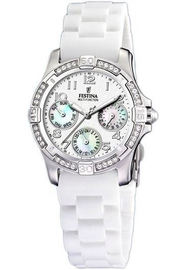Festina Watches : F16021/D Quartz Multifunction Crystal Bezel Silicone Women Watch