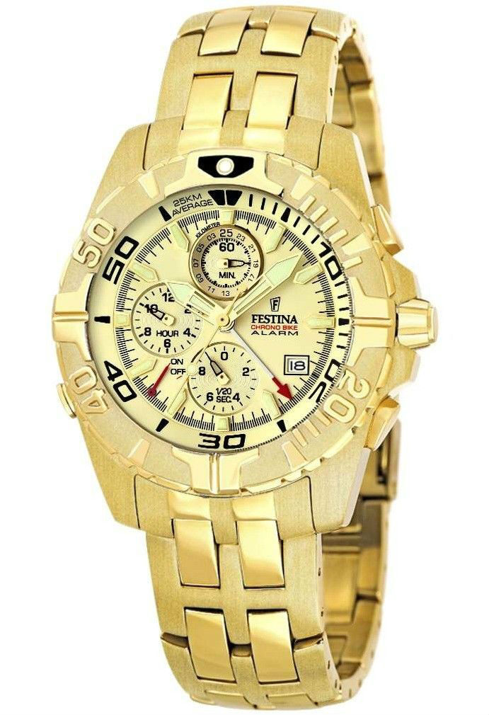 Festina Watches : F16119/4 Quartz Chronograph Date Gold Tone Stainless Steel Men Watch