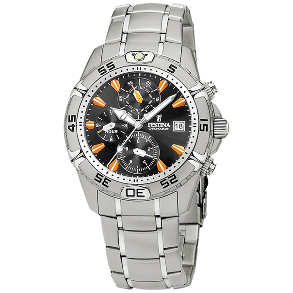 Festina Watches : F16169/A Quartz Chronograph Black Dial Date Stainless Steel Men Watch