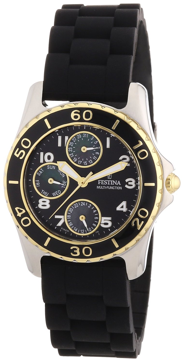 Festina Watches : F16201/A Quartz Multifunction Black Dial Day Date Rubber Women Watch