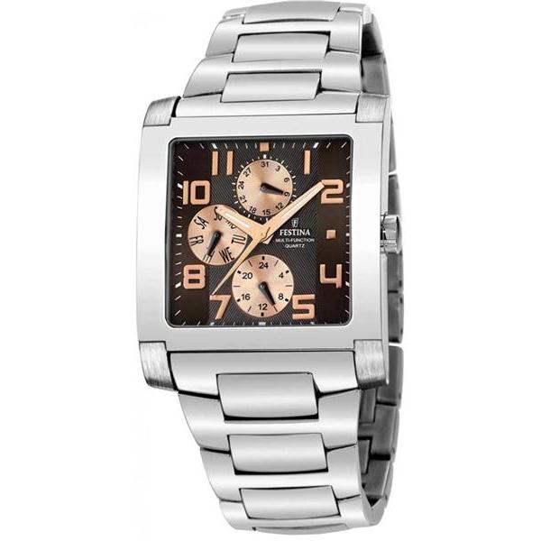 Festina Watches : F16234/c Quartz Multifunction Brown Dial Day Date Stainless Steel Men Watch