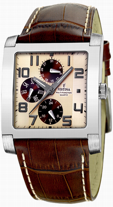 Festina Watches : F16235/B Quartz Multifunction Beige Dial Day Date Leather Men Watch