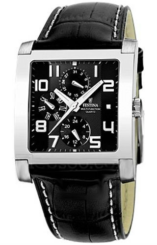Festina Watches : F16235/F Quartz Black Dial Leather Men Watch