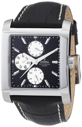 Festina Watches : F16235/h Quartz Multifunction Black Dial Day Date Leather Men Watch