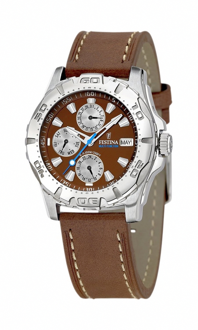 Festina Watches : F16243/3 Quartz Multifunction Brown DialFull Calendar Leather Men Watch
