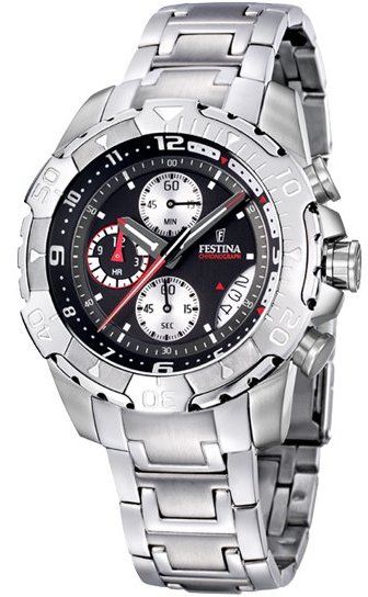 Festina Watches : F16358/3 Quartz Chronograph Black Dial Date Stainless Steel Men Watch