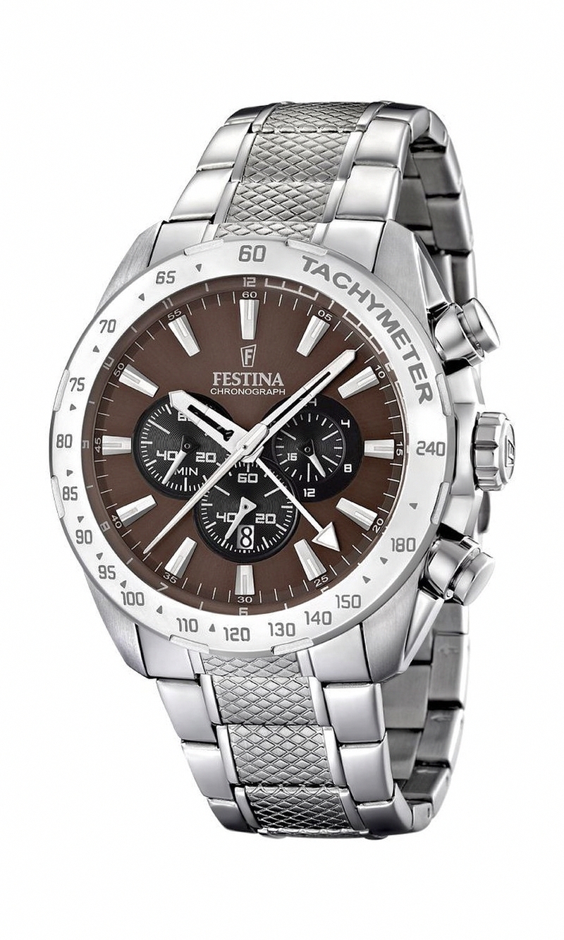 Festina Watches : F16488/A Quartz Chronograph Brown Dial Date Stainless Steel Men Watch