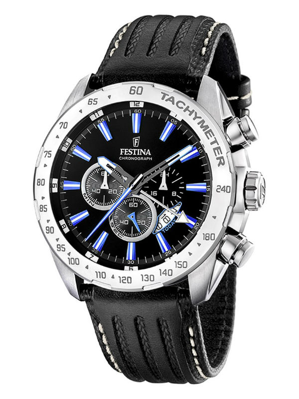 Festina Watches : F16489/3 Quartz Chronograph Black Dial Date Leather Men Watch