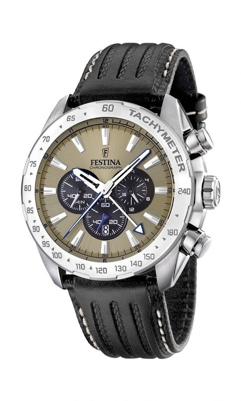 Festina Watches : F16489/7 Quartz Chronograph Gray Dial Date Leather Men Watch