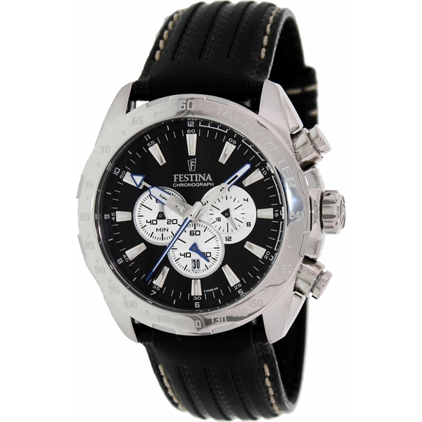 Festina Watches : F16489/9 Quartz Chronograph Black Dial Date Leather Men Watch