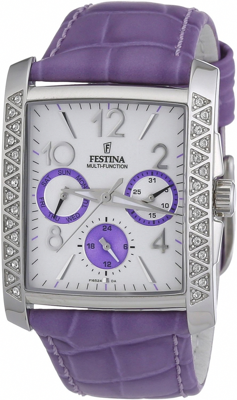 Festina Watches : F16524/D Quartz Multifunction Crystal Bezel Purple Leather Women Watch