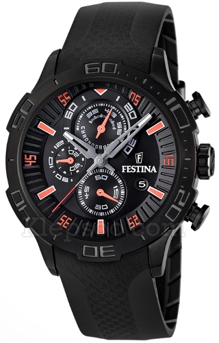 Festina Watches : F16567/6 Quartz Chronograph Black Dial Date Rubber Men Watch