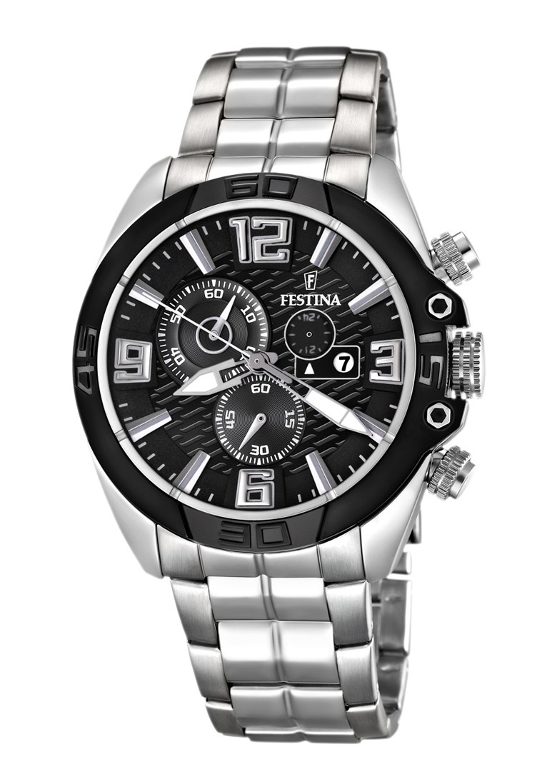 Festina Watches : F16583/4 Quartz Chronograph Black Dial Date Stainless Steel Men Watch