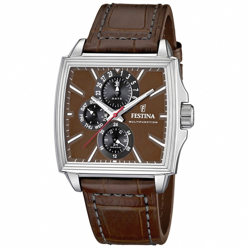 Festina Watches : F16586/4 Quartz Multifunction Brown Dial Day Date Leather Men Watch