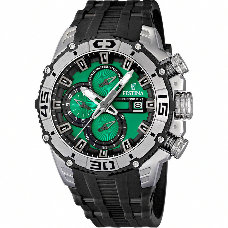 Festina Watches : F16600/3 Quartz Chronograph Green Dial Date Rubber Men Watch