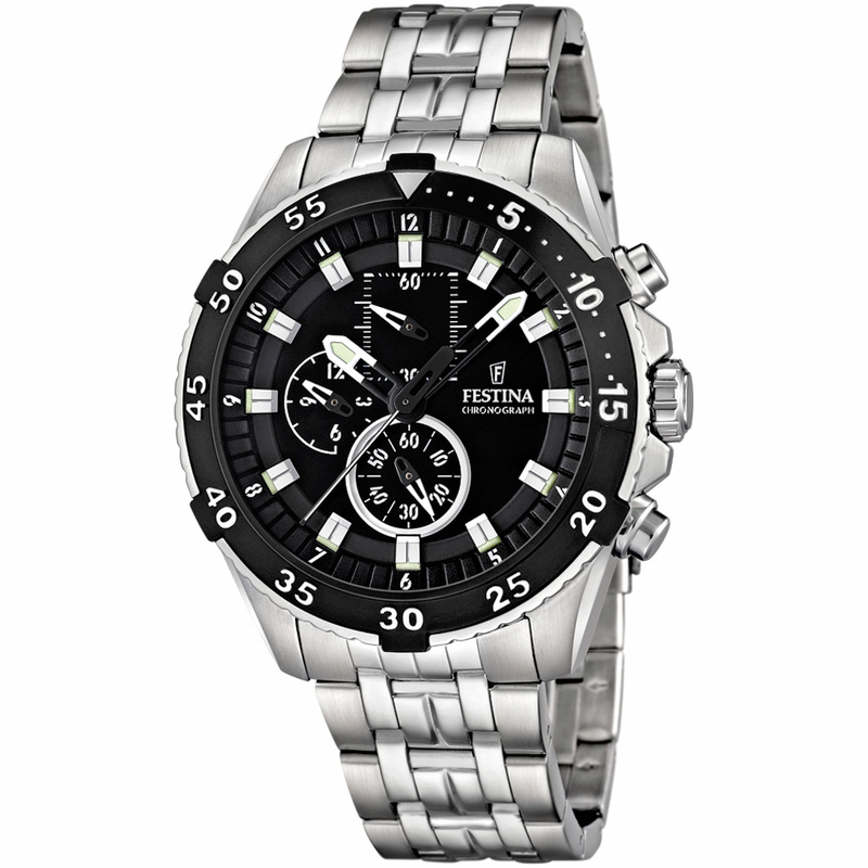 Festina Watches : F16603/2 Quartz Chronograph Black Dial Stainless Steel Men Watch