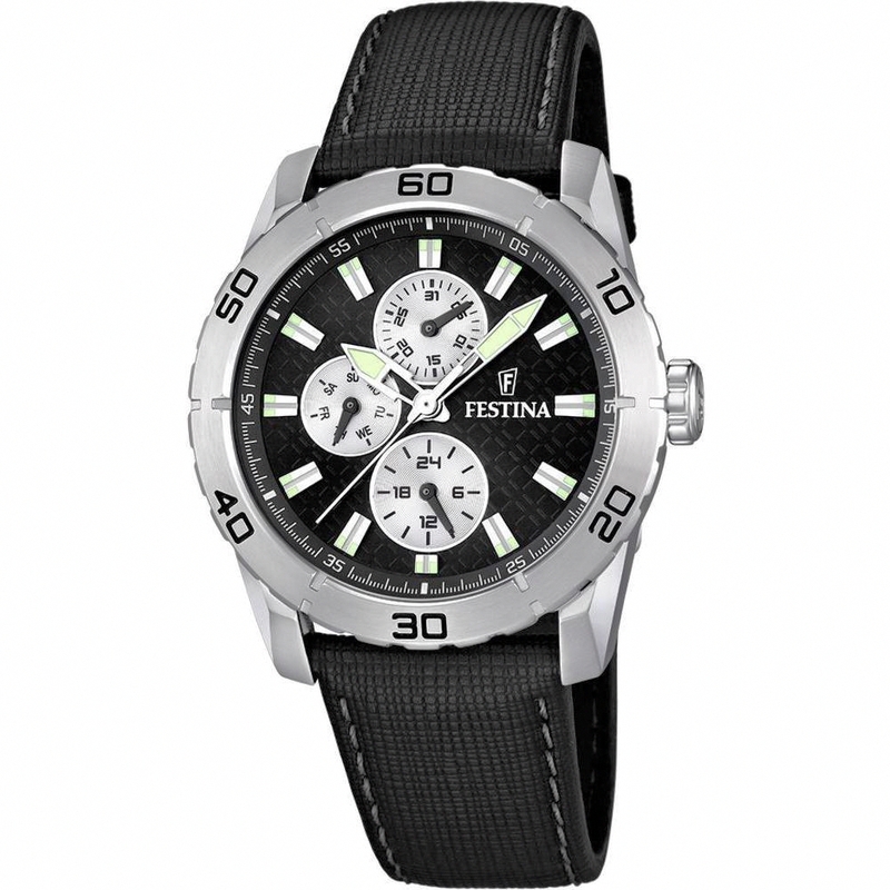 Festina Watches : F16607/3 Quartz Black Dial Day Date Leather Men Watch