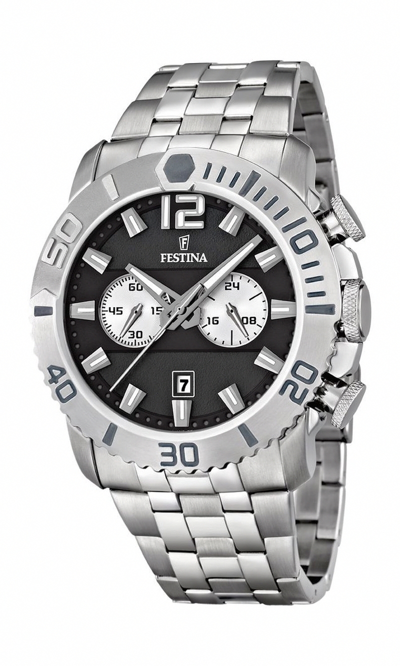 Festina Watches : F16613/3 Quartz Chronograph Black Dial Date Stainless Steel Men Watch