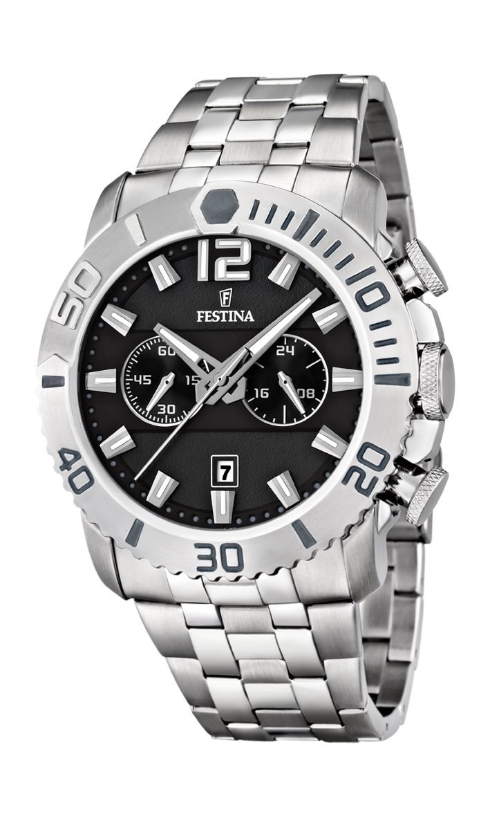 Festina Watches : F16613/4 Quartz Chronograph Date Black Dial Stainless Steel Men Watch