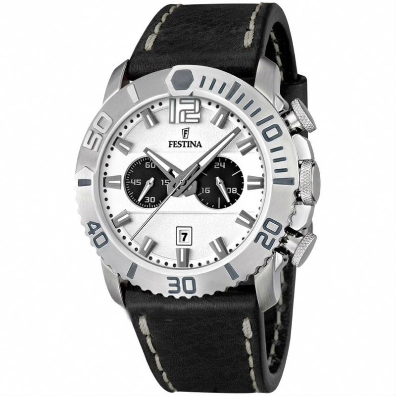 Festina Watches : F16614/1 Quartz Chronograph White Dial Date Leather Men Watch