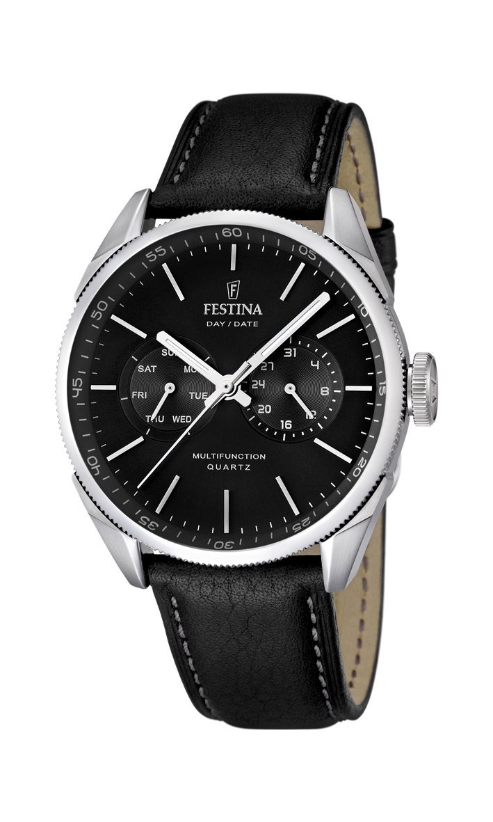Festina Watches : F16629/8 Quartz Multifunction Day Date Black Dial Leather Men Watch
